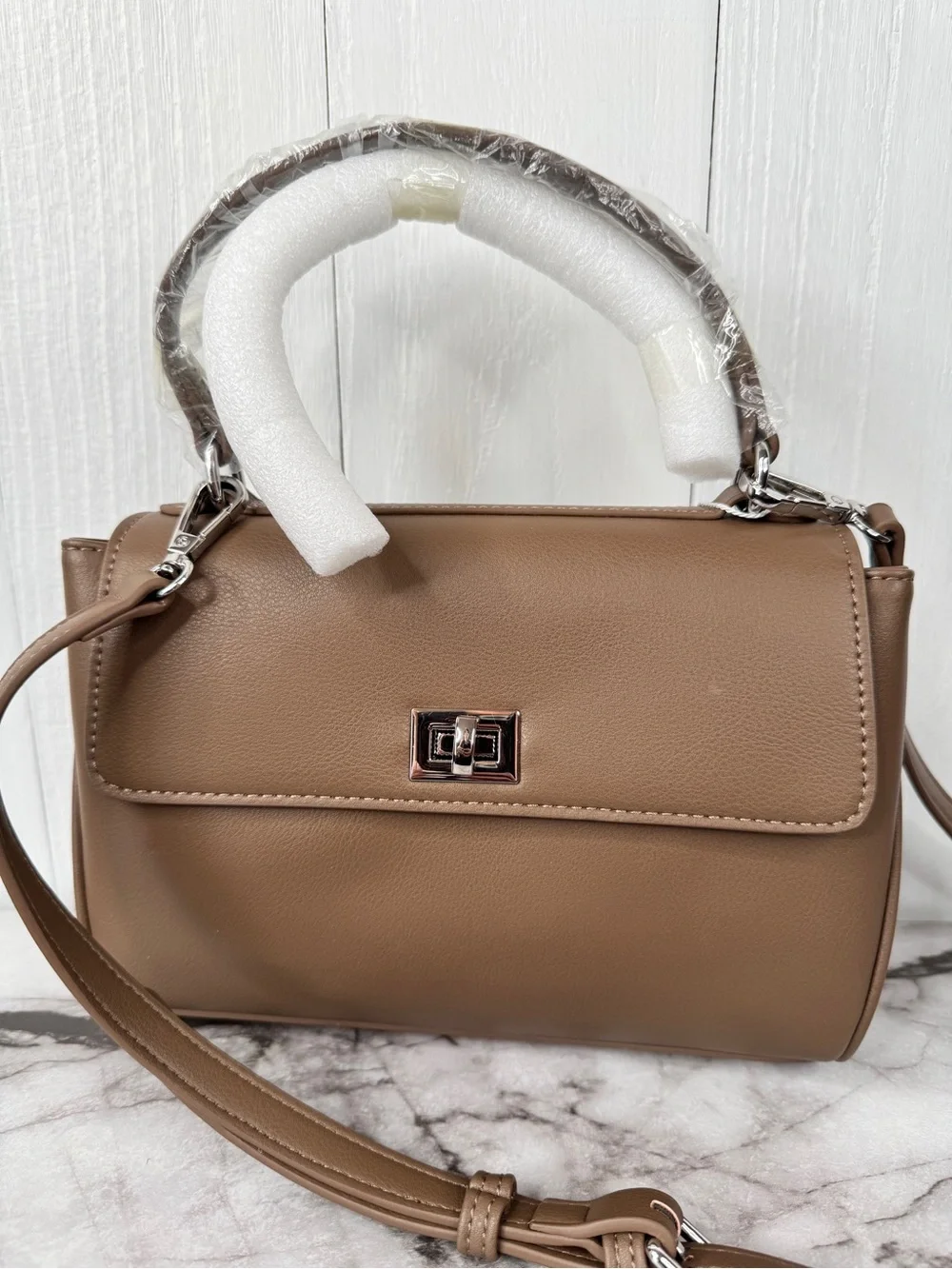 Walter Baker Tan Top-Handle Satchel with Turn-Lock | Cedar